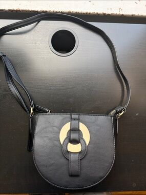 Black Crossbody Saddle Bag with Gold Accent